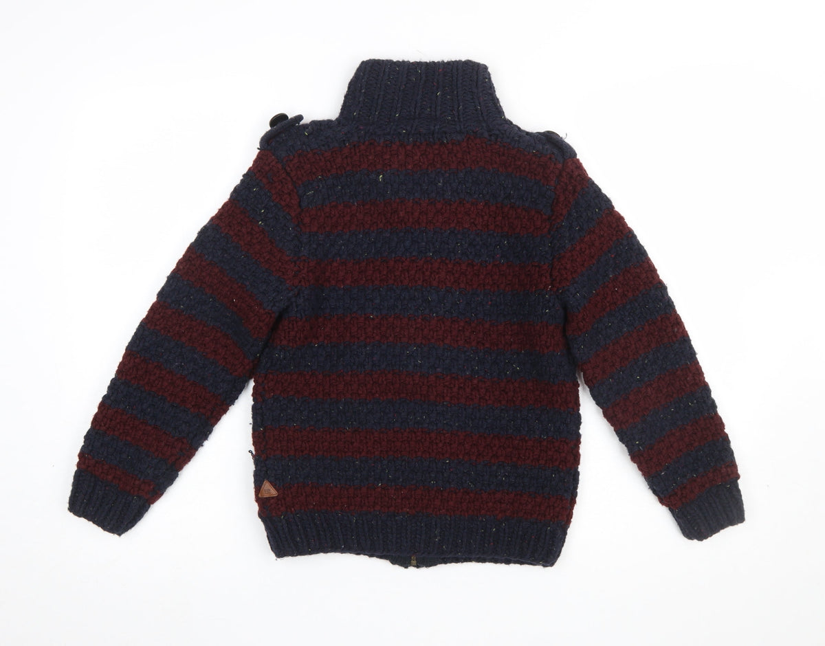 Scotch Shrunk Boys Navy & Burgundy Striped Wool Blend Cardigan Size 10/140
