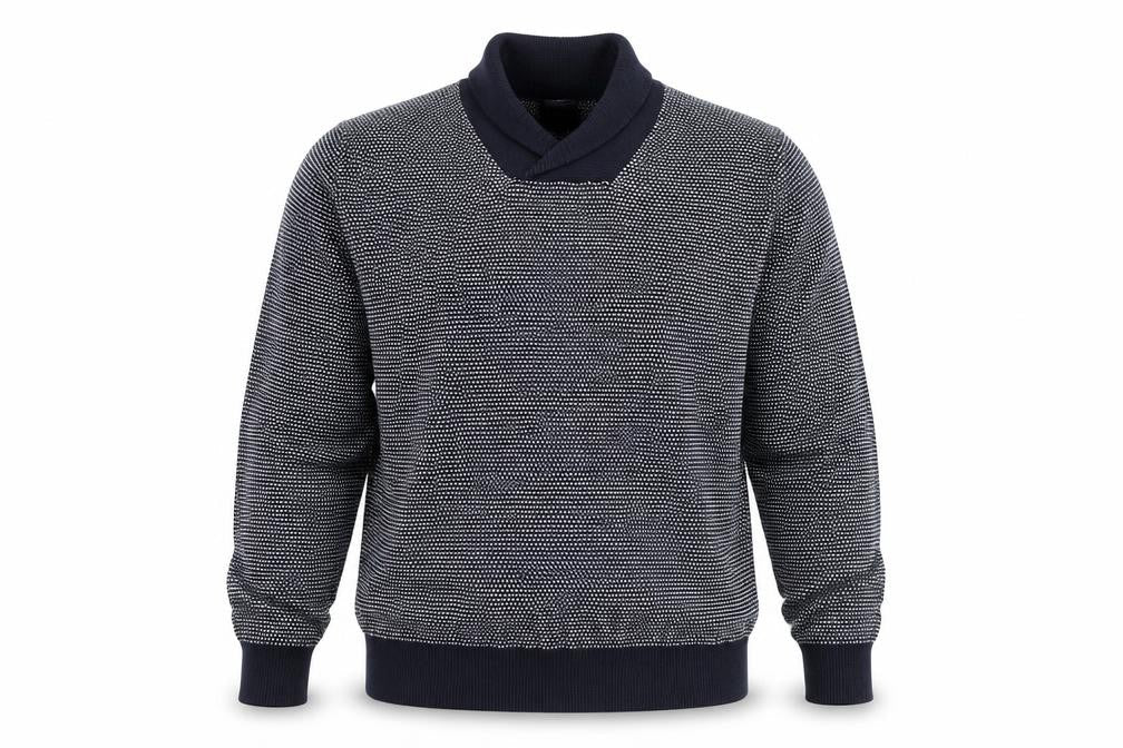 H&M Men Blue Geometric Knit Cotton V-Neck Jumper Size L