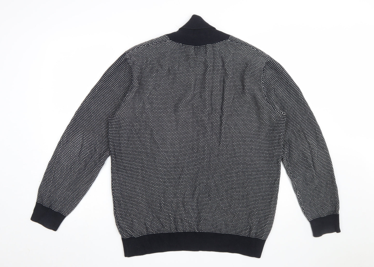 H&M Men Blue Geometric Knit Cotton V-Neck Jumper Size L