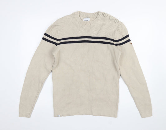 Tribord Men Beige Striped Cotton Crew Neck Pullover Jumper L