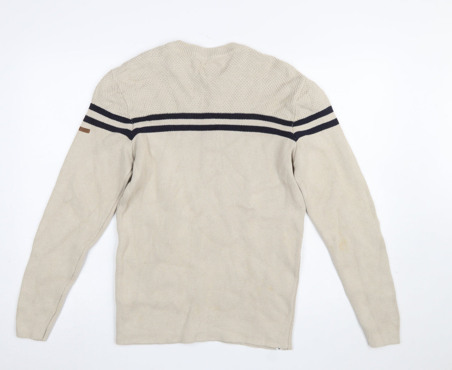 Tribord Men Beige Striped Cotton Crew Neck Pullover Jumper L