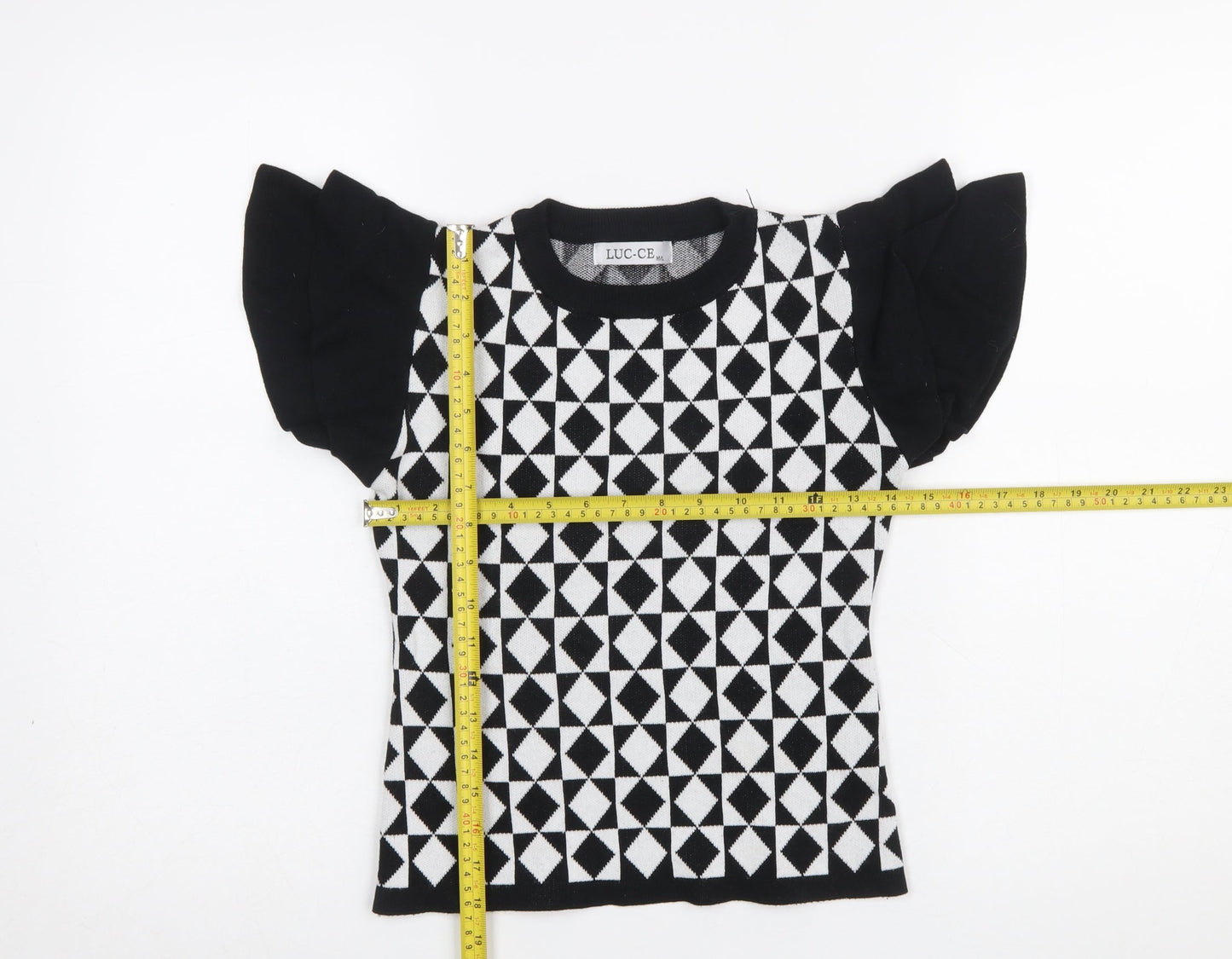 LUC-CE Girls Black & White Geometric Short Sleeve Pullover Jumper M/L
