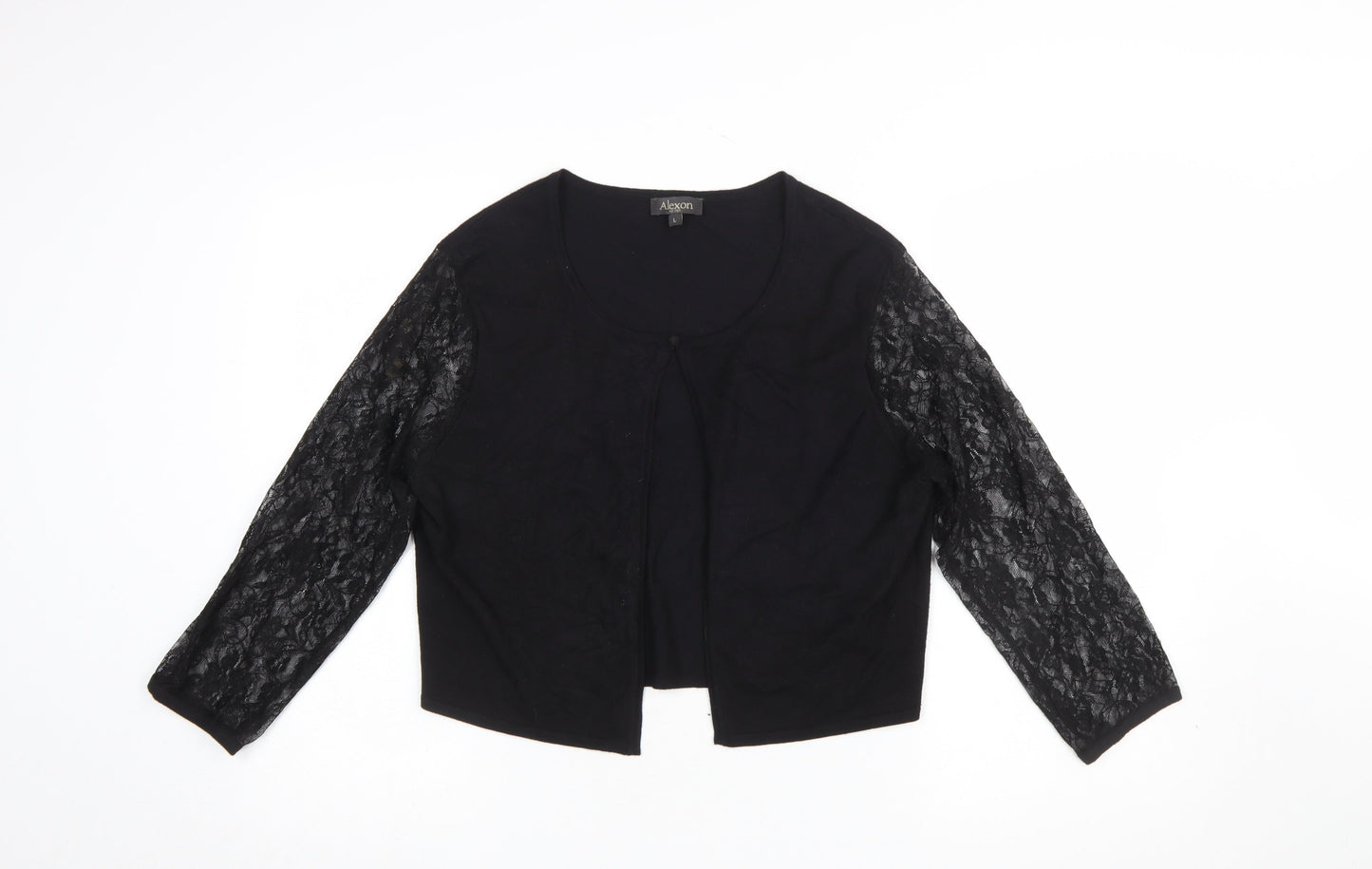 Alexon Women's Black Lace Sleeve Cardigan Size L Round Neck