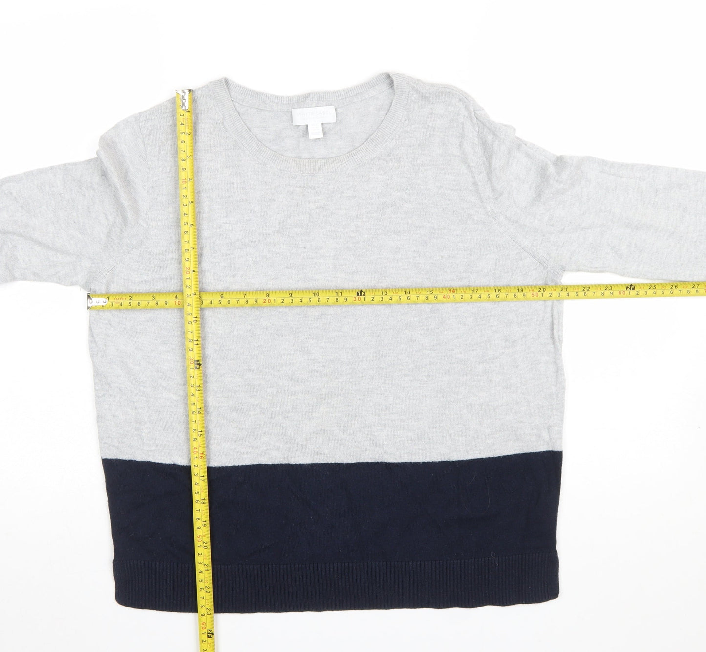The White Company Women’s Grey & Navy Pullover Jumper Size 14
