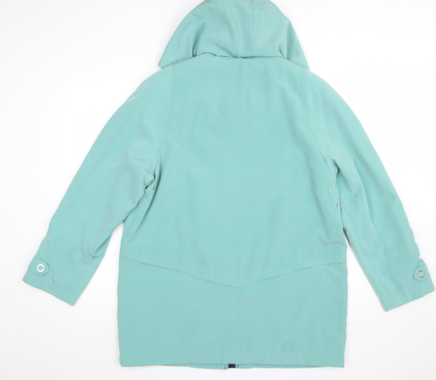 EWM Women’s Green Hooded Rain Coat Size 14 Waterproof Mid-Length