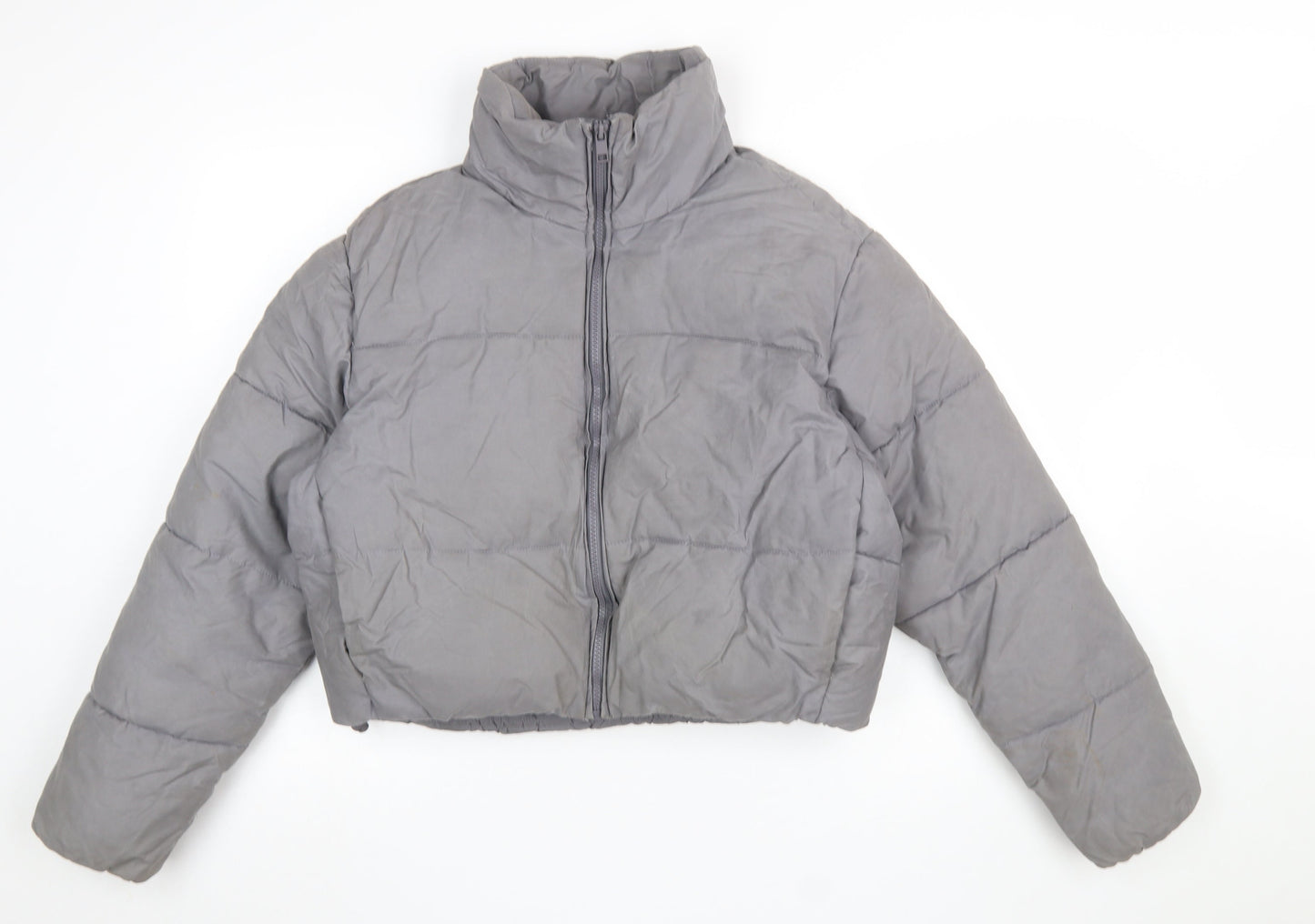 Zara Womens Grey Cropped Puffer Jacket Size 12 Quilted Winter Coat
