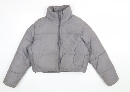 Zara Womens Grey Cropped Puffer Jacket Size 12 Quilted Winter Coat