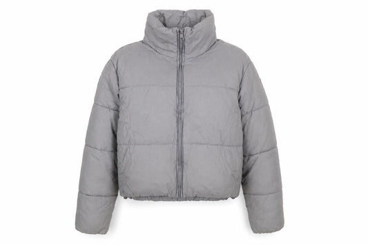 Zara Womens Grey Cropped Puffer Jacket Size 12 Quilted Winter Coat
