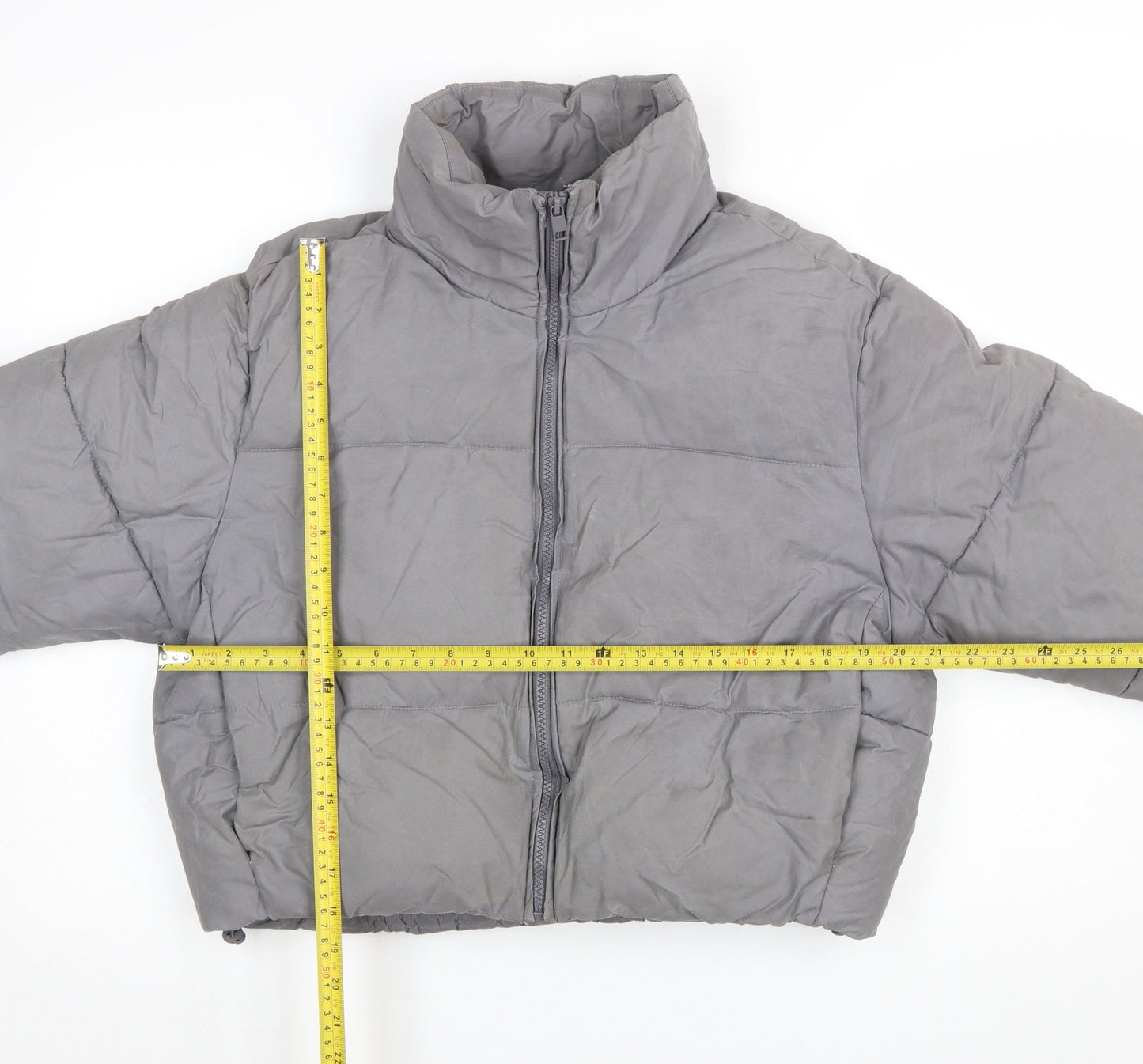 Zara Womens Grey Cropped Puffer Jacket Size 12 Quilted Winter Coat