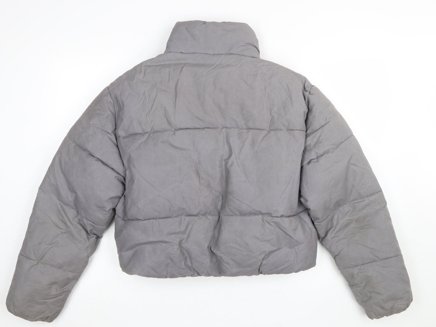 Zara Womens Grey Cropped Puffer Jacket Size 12 Quilted Winter Coat