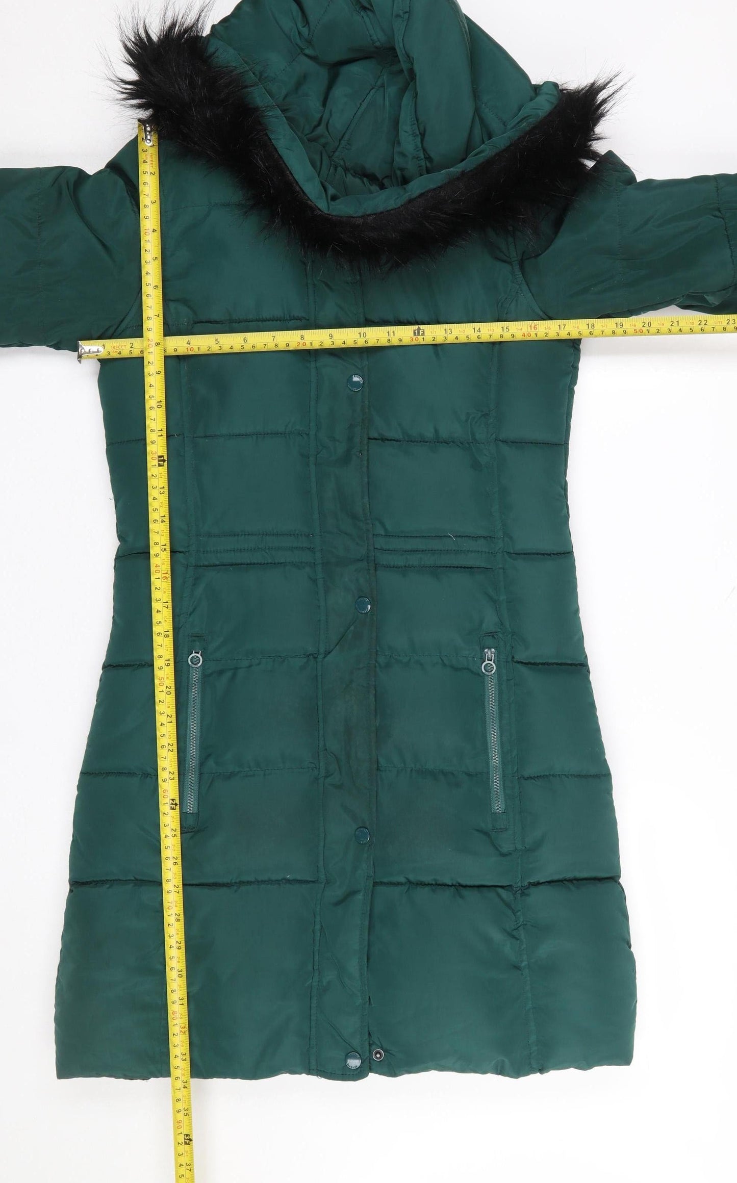 Regatta Women’s Green Long Puffer Coat Hooded Fur Trim Size 8