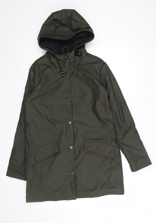 Brave Soul Women's Green XS 8 Hooded Waterproof Mid-Length Rain Coat