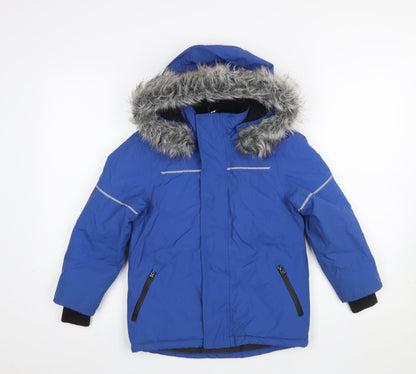 Additional front view of Urban boys’ blue hooded puffer jacket 6 years faux fur trim winter coat