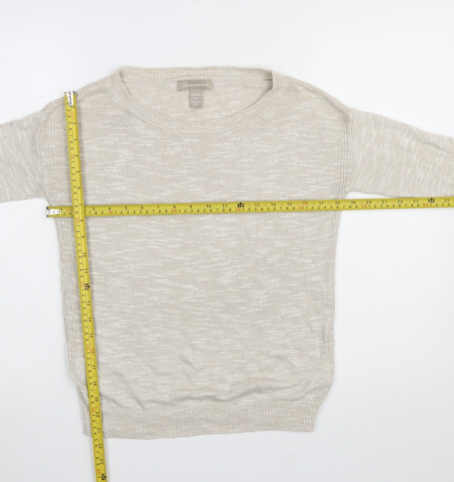Banana Republic Women Beige XS Linen Blend Long Sleeve Pullover Jumper