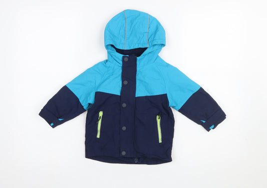 Next Unisex Baby Blue Colourblock Puffer Jacket 12-18 Months Hooded Winter Coat