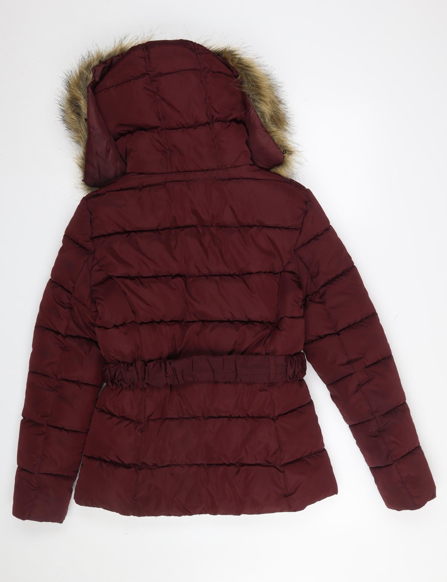 915 Generation Teens Red Hooded Puffer Jacket Size 14 Belted Warm Winter Coat