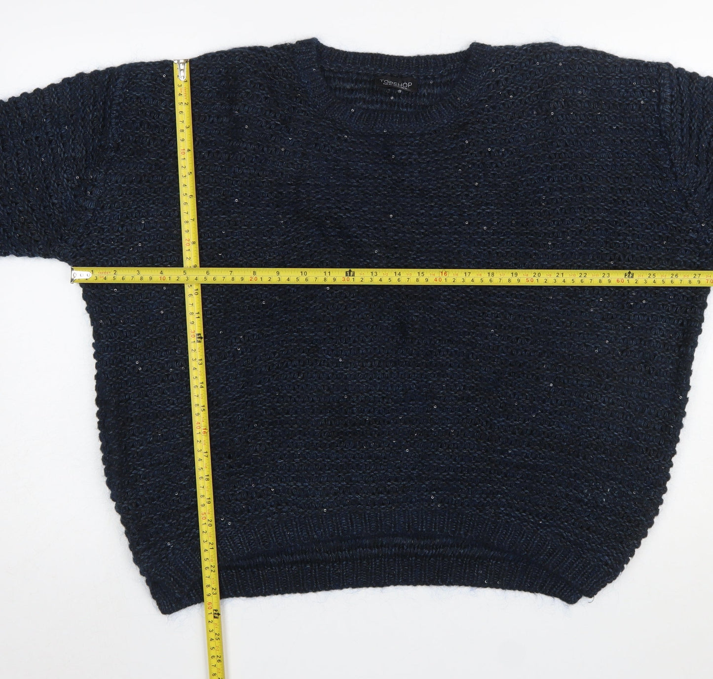 Topshop Women's Blue Chunky-Knit Angora Blend Jumper Size 12