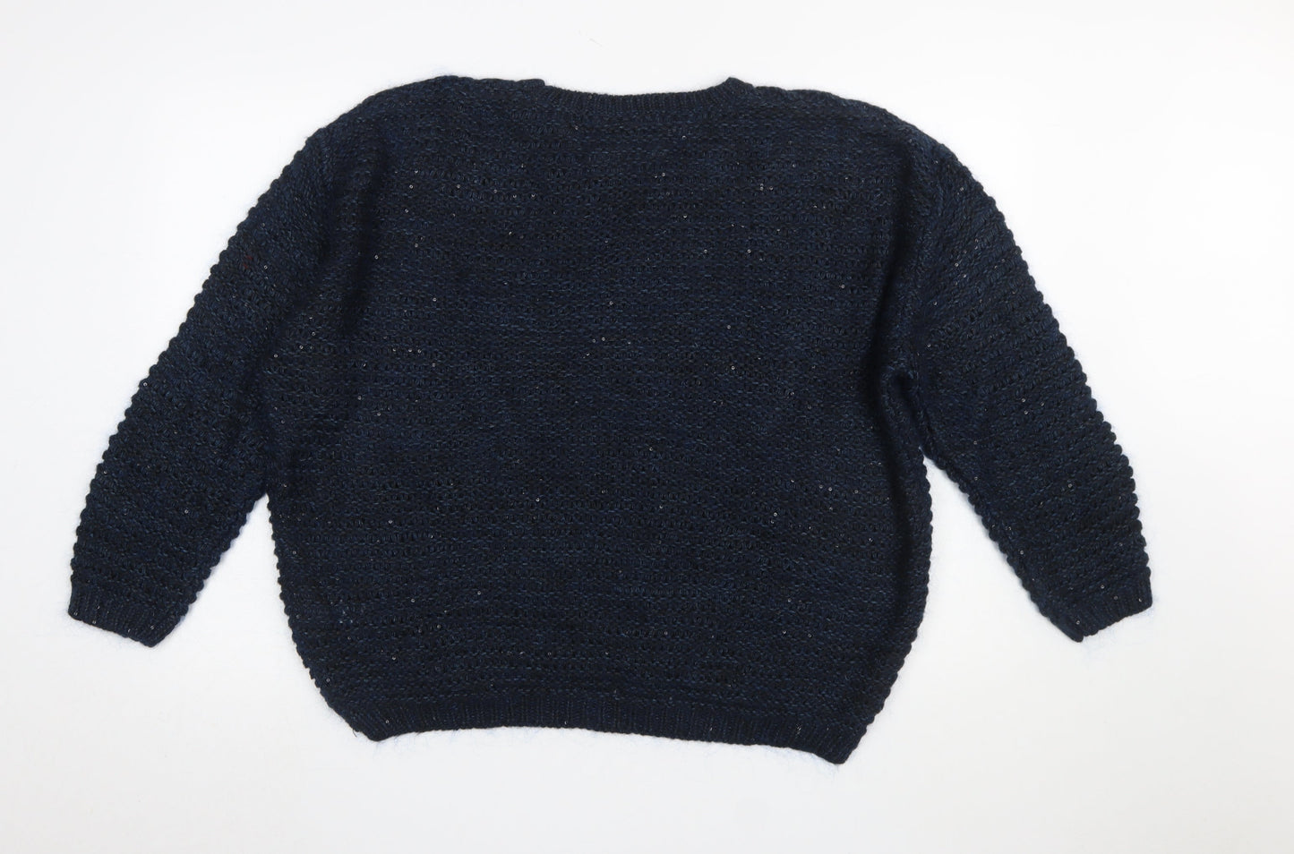 Topshop Women's Blue Chunky-Knit Angora Blend Jumper Size 12
