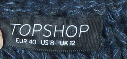 Topshop Women's Blue Chunky-Knit Angora Blend Jumper Size 12