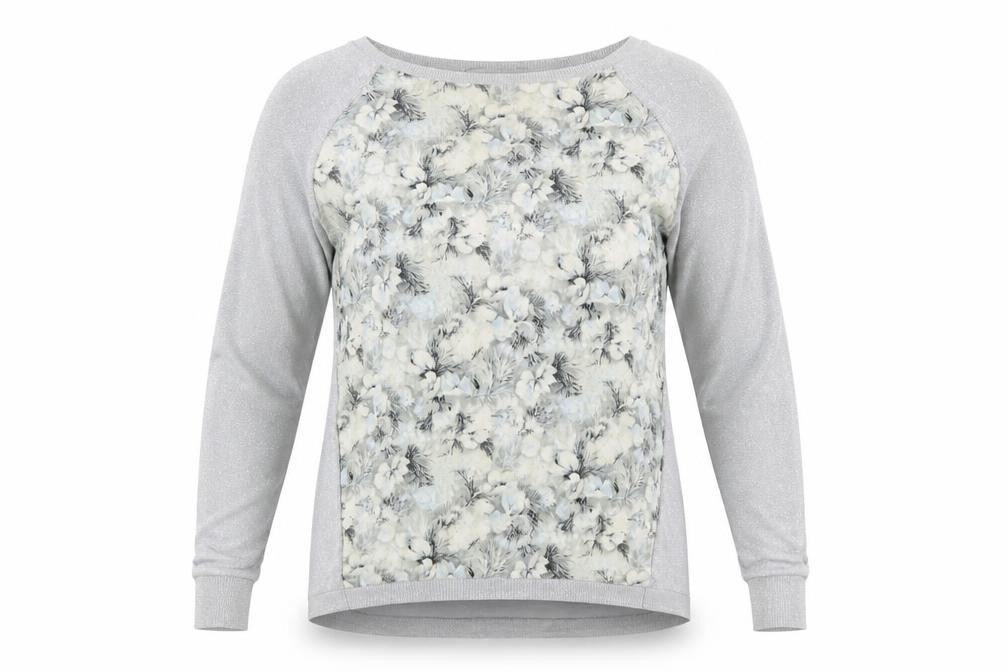 Oasis Womens Grey Floral Metallic Pullover Jumper Size S