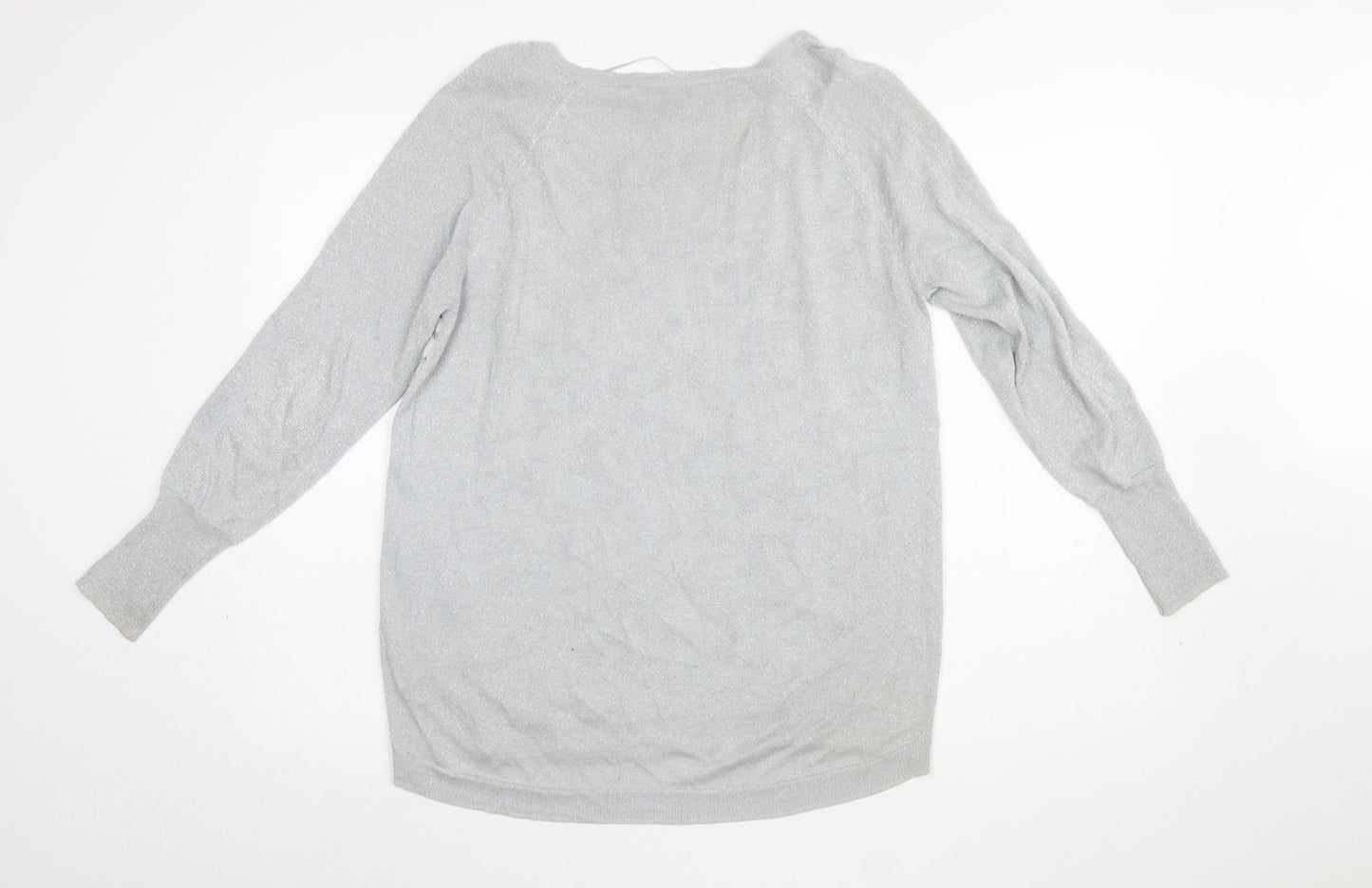 Oasis Womens Grey Floral Metallic Pullover Jumper Size S