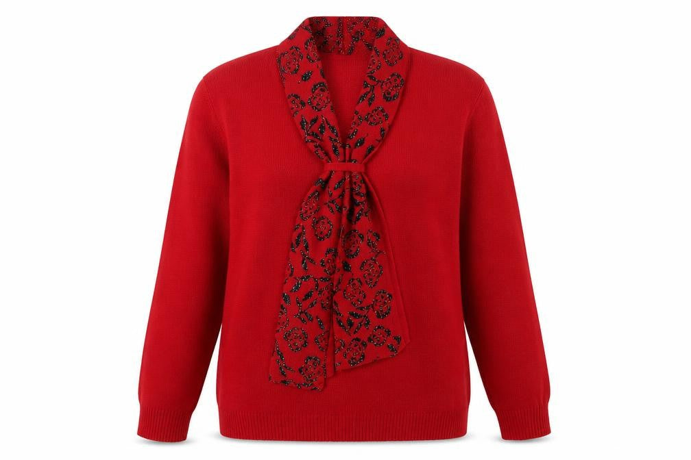 Pure & Natural Women's Red Bow Neck Pullover Jumper M Knit Acrylic