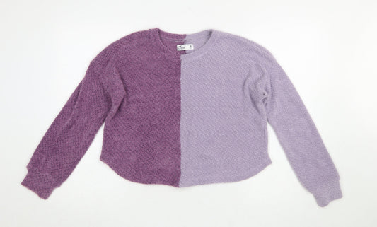 Hollister Womens Purple Two-Tone Knit Jumper Size M Crew Neck Pullover