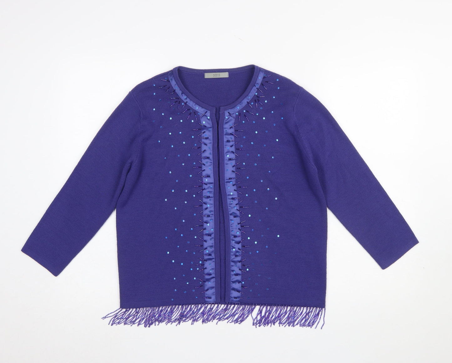 Marks and Spencer Women Purple Beaded Fringe Cardigan UK 14