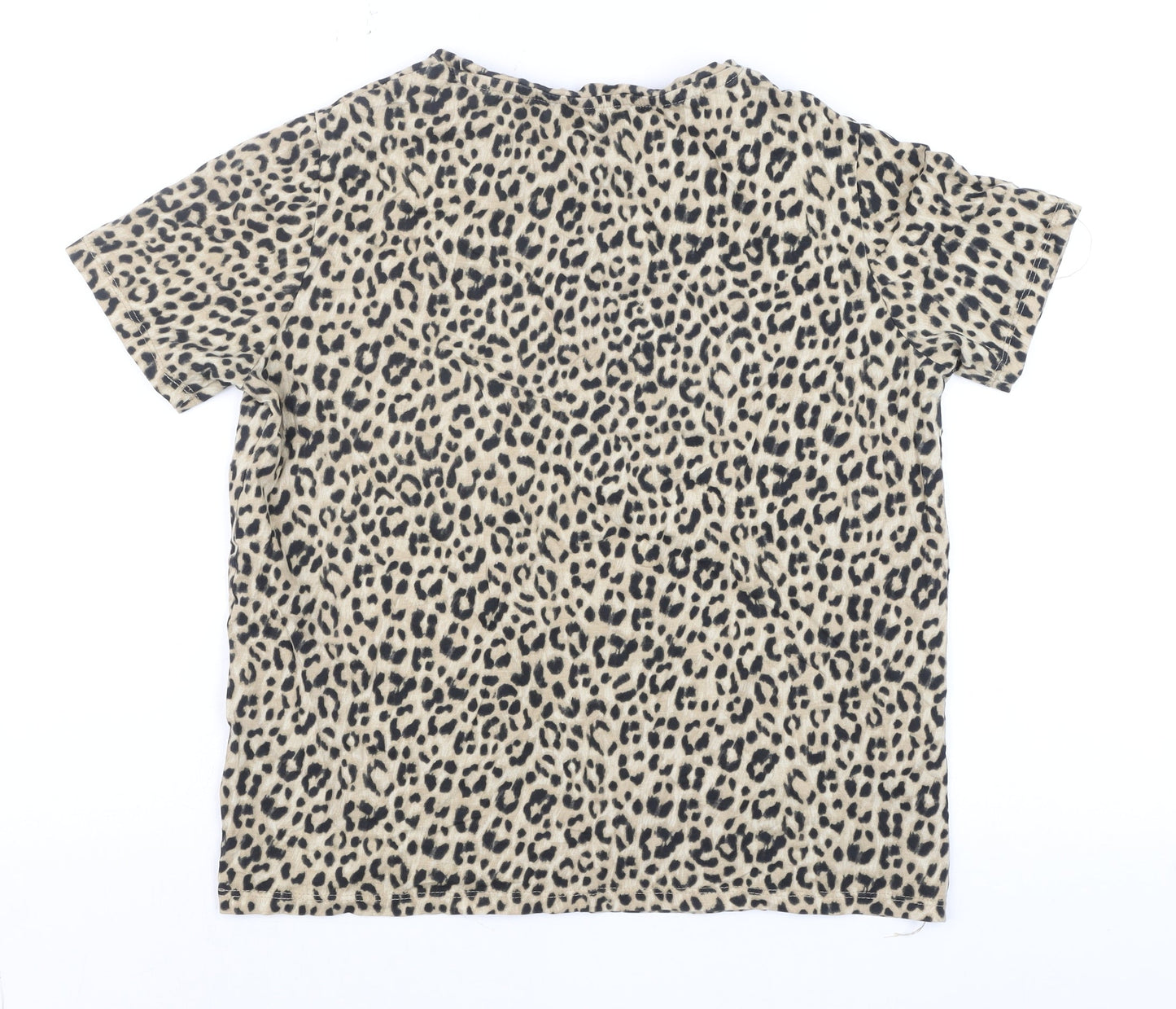 MNG Women’s Beige Animal Print Cotton Short Sleeve T-Shirt Size 12
