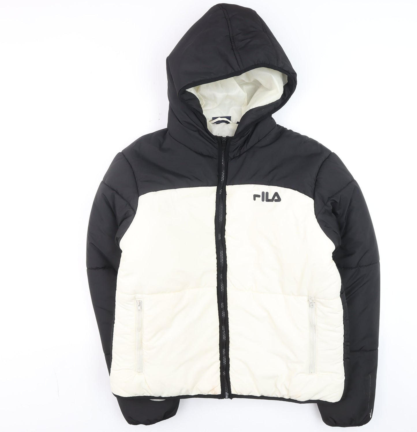 Fila Men's Black Puffer Jacket L Hooded Full Zip Winter Coat