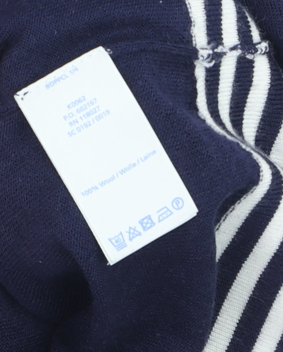 Boden Women Blue Wool Knit Long Sleeve Striped Flared Cuff Jumper UK 10