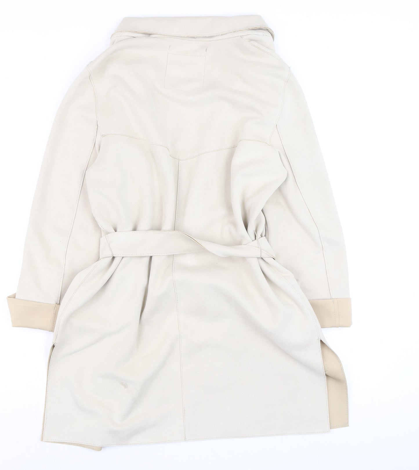 Bershka Women Beige Trench Coat Belted Mid-Length Size 12
