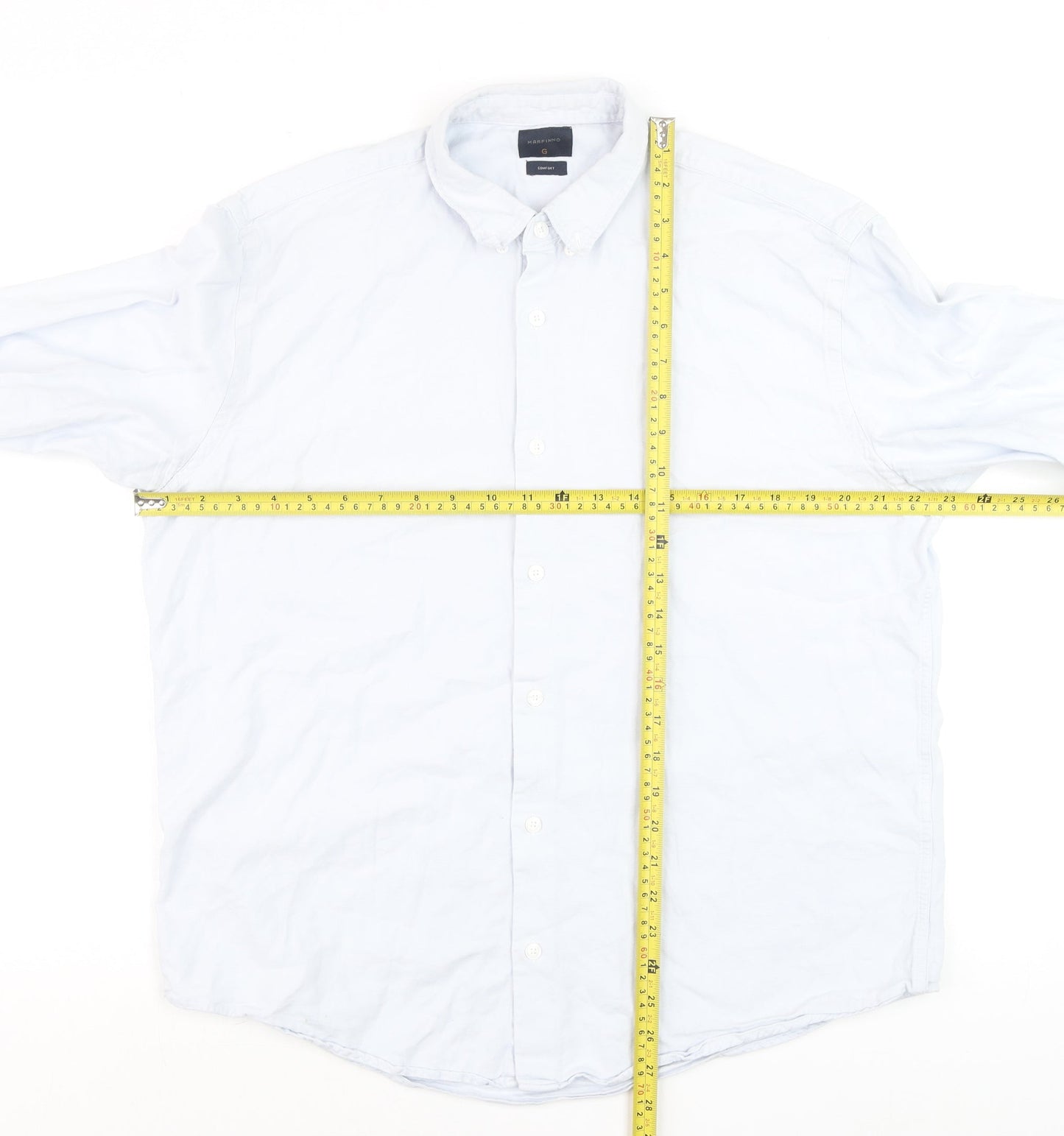 Marfinno Men's Light Blue Cotton Button-Up Long Sleeve Shirt L Relaxed Fit