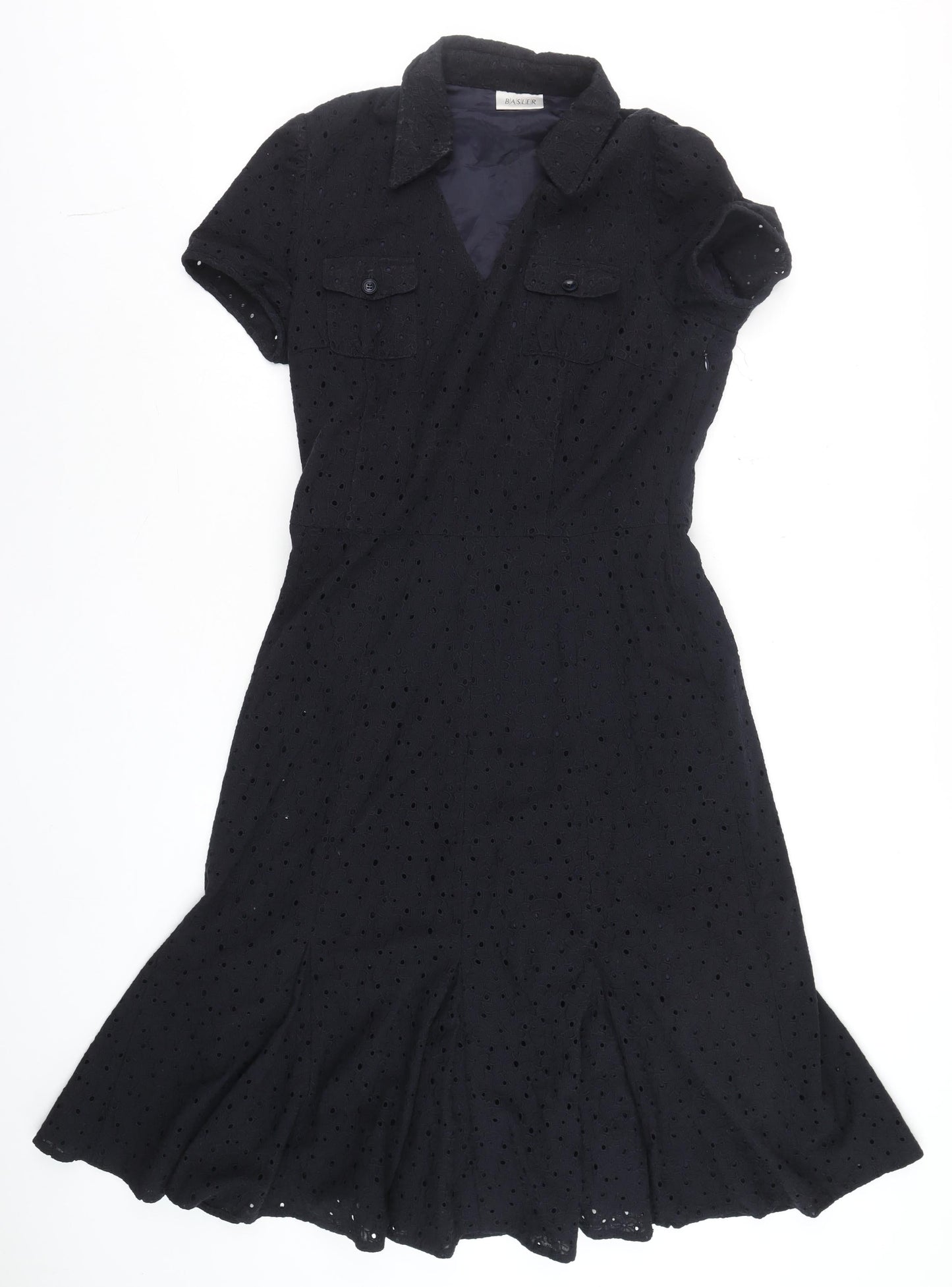 Basler Women Black Cotton Collared Shirt Dress Size 12