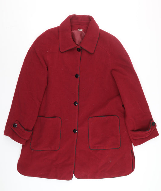 Momtex Womens Red Wool Blend Mid-Length Overcoat Size 18