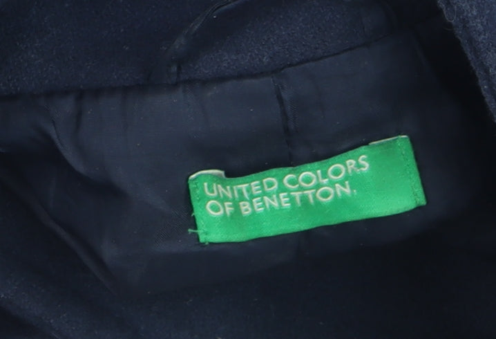 United Colors of Benetton Men's Blue Wool Overcoat Size 42 Regular