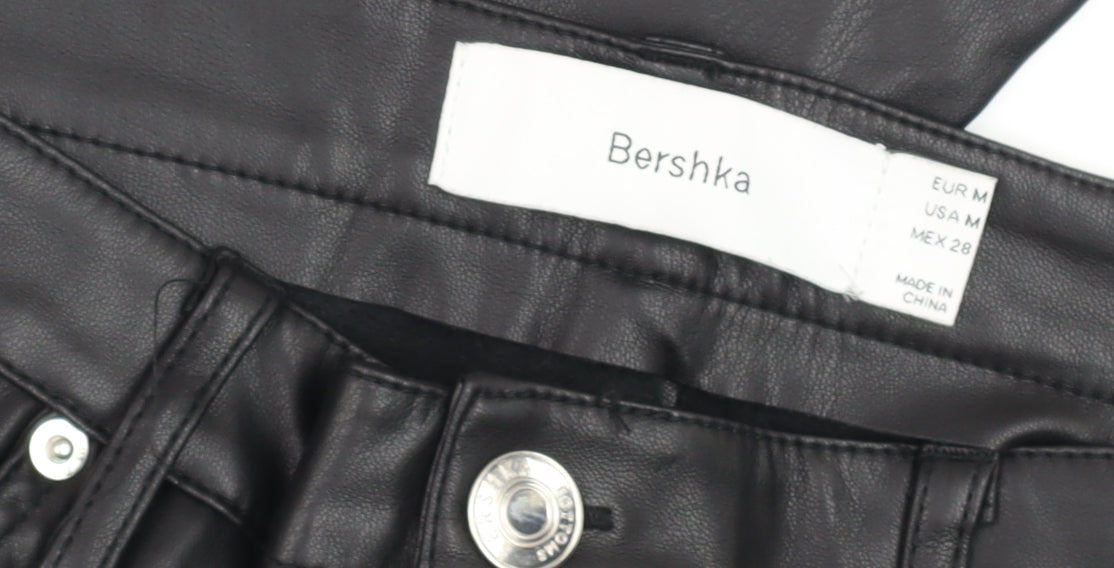 Bershka Women's Black Faux Leather Flared Trousers Size 12