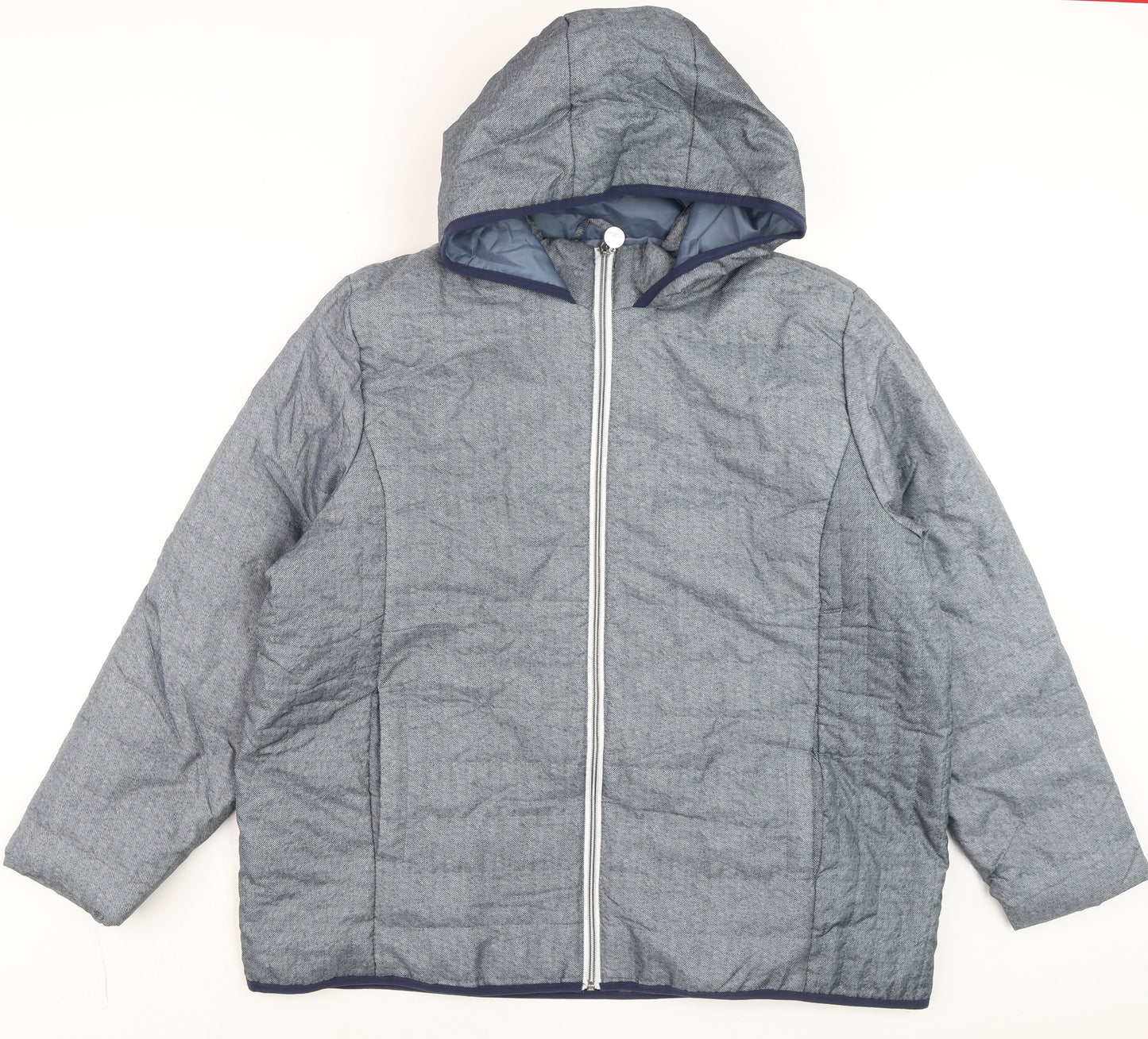 Nathalie Andersen Men’s Grey Hooded Puffer Jacket XL Polyester Lined Winter Coat
