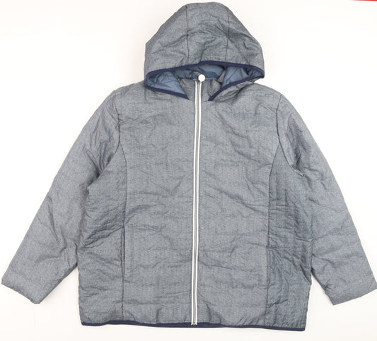 Nathalie Andersen Men’s Grey Hooded Puffer Jacket XL Polyester Lined Winter Coat