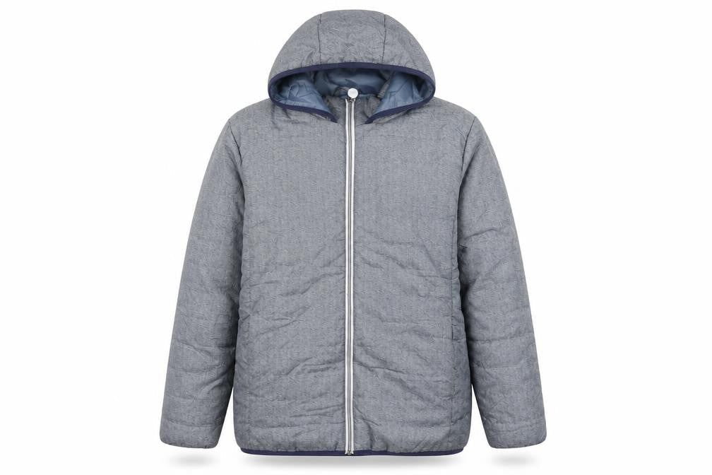 Nathalie Andersen Men’s Grey Hooded Puffer Jacket XL Polyester Lined Winter Coat
