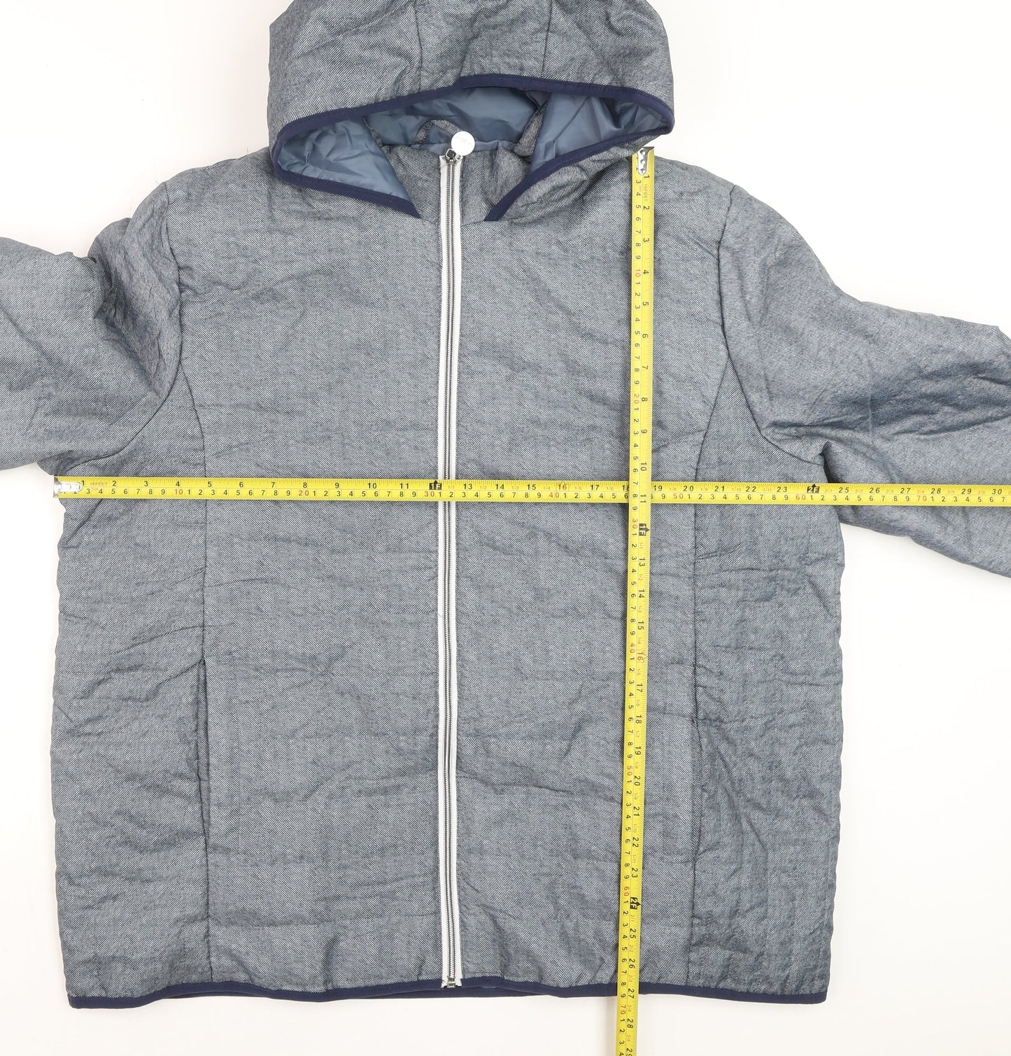 Nathalie Andersen Men’s Grey Hooded Puffer Jacket XL Polyester Lined Winter Coat