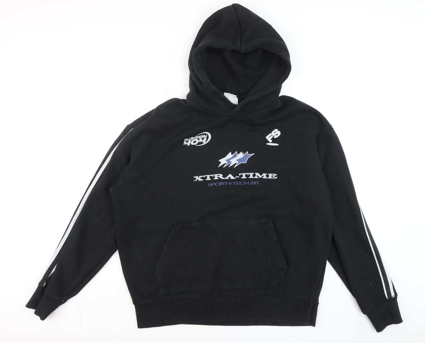 Bershka Men's Black XL Pullover Hoodie Graphic Print Sportswear