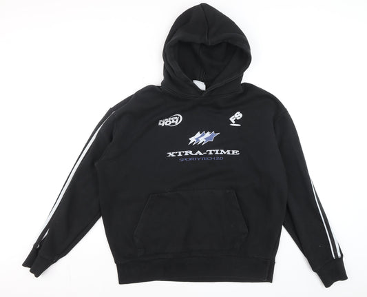 Bershka Men's Black XL Pullover Hoodie Graphic Print Sportswear