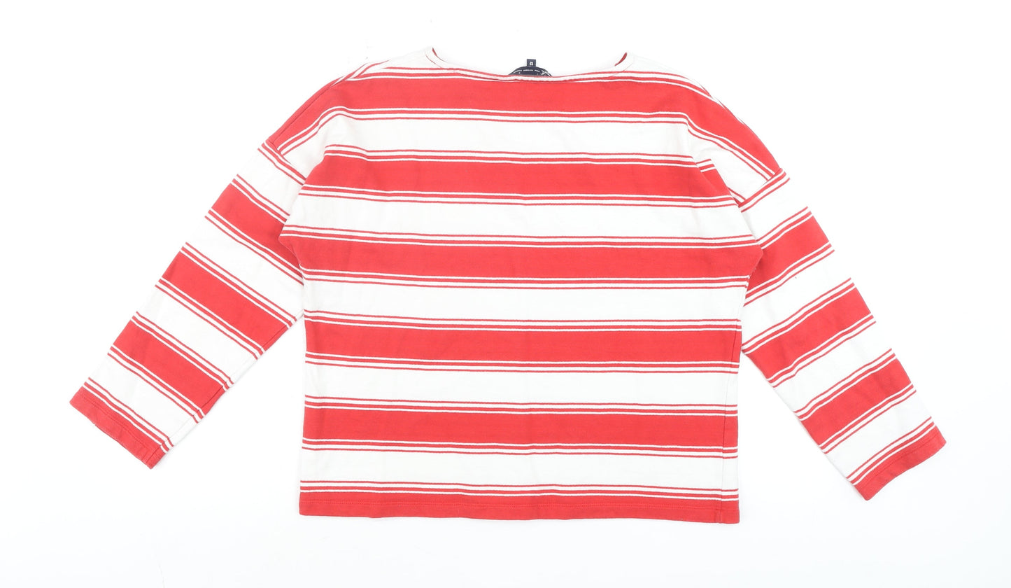 Crew Clothing Company Women’s Red White Striped Long Sleeve Cotton Top Size 12