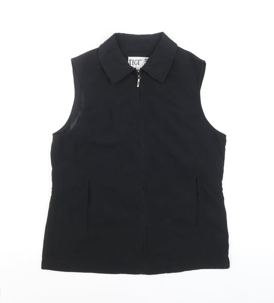 TIGI Wear Women's Black Sleeveless Collared Zip Front Top Size 10
