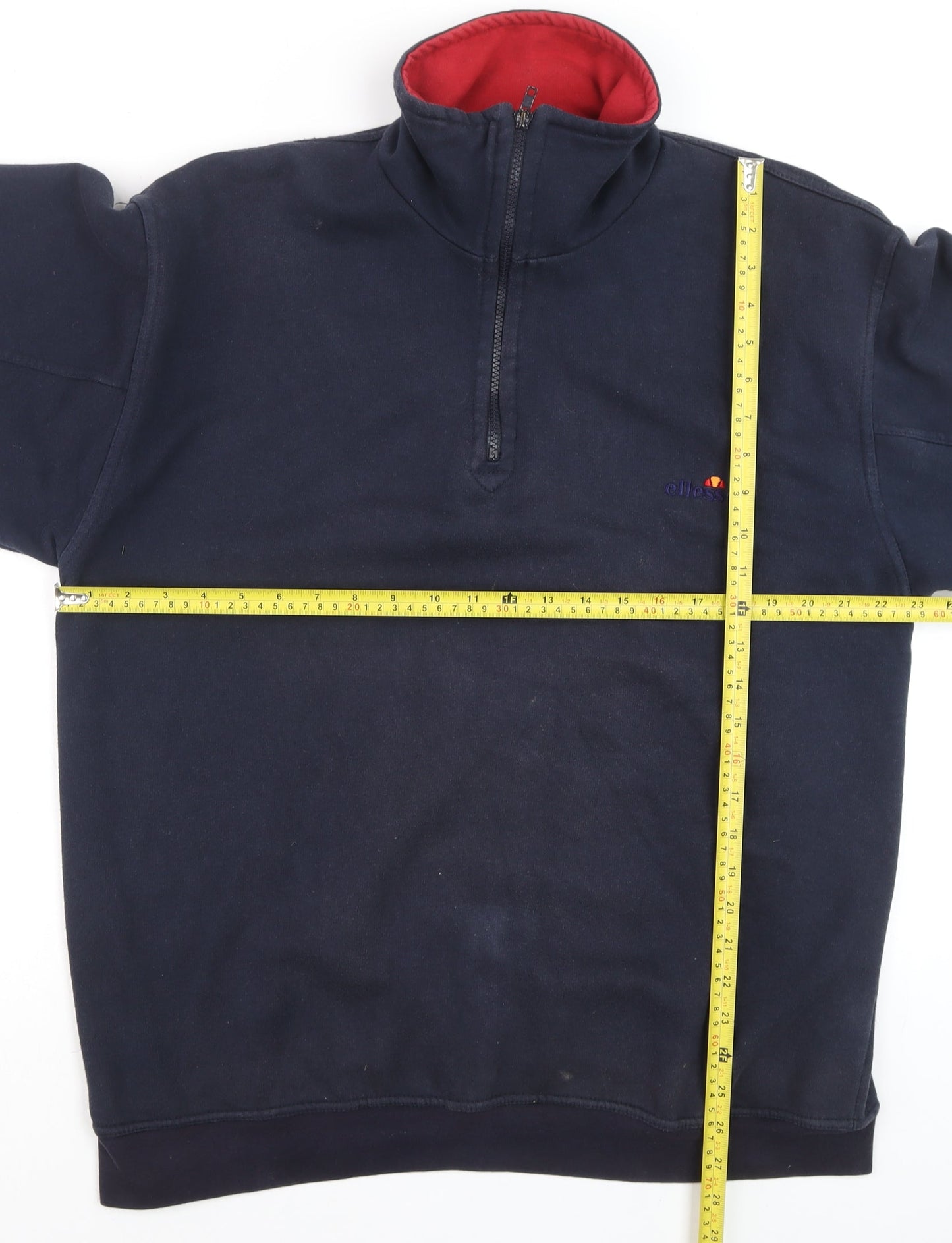 Ellesse Men's Blue XL 1/4 Zip Cotton Sweatshirt High Neck Vintage