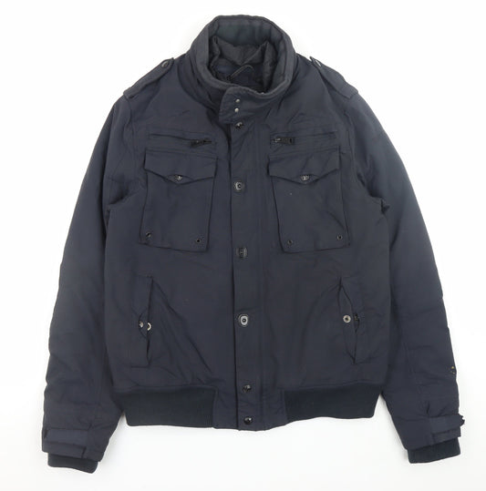 Schott Men's Blue Nylon Bomber Jacket Size M Winter Lined