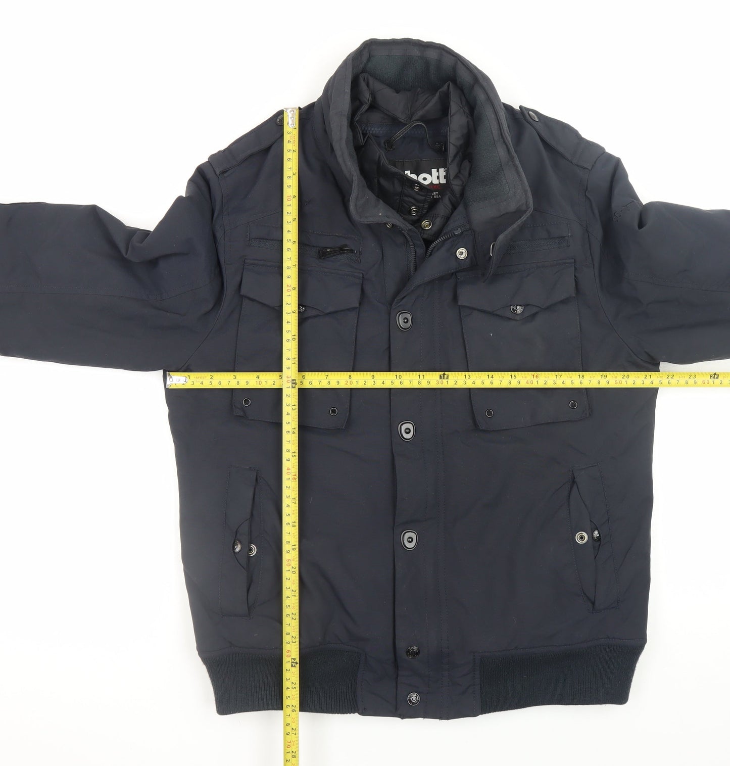 Schott Men's Blue Nylon Bomber Jacket Size M Winter Lined