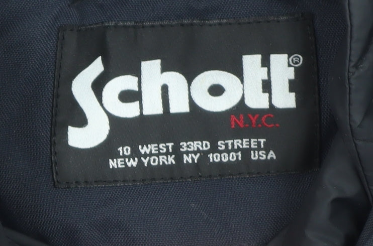 Schott Men's Blue Nylon Bomber Jacket Size M Winter Lined