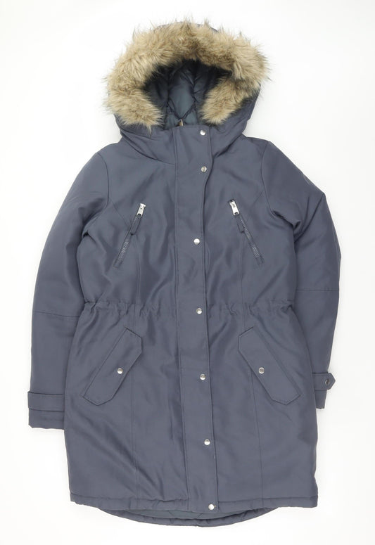 Vero Moda Women’s Blue Faux Fur Hooded Parka Coat Size S